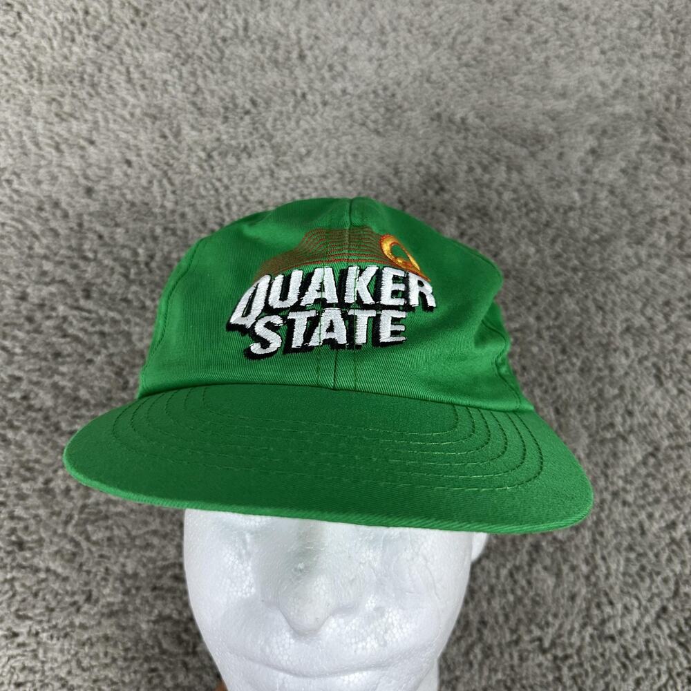 VTG Quaker State Hat Cap Snap Back Green Embroidered Advertising Mens Motor Oil